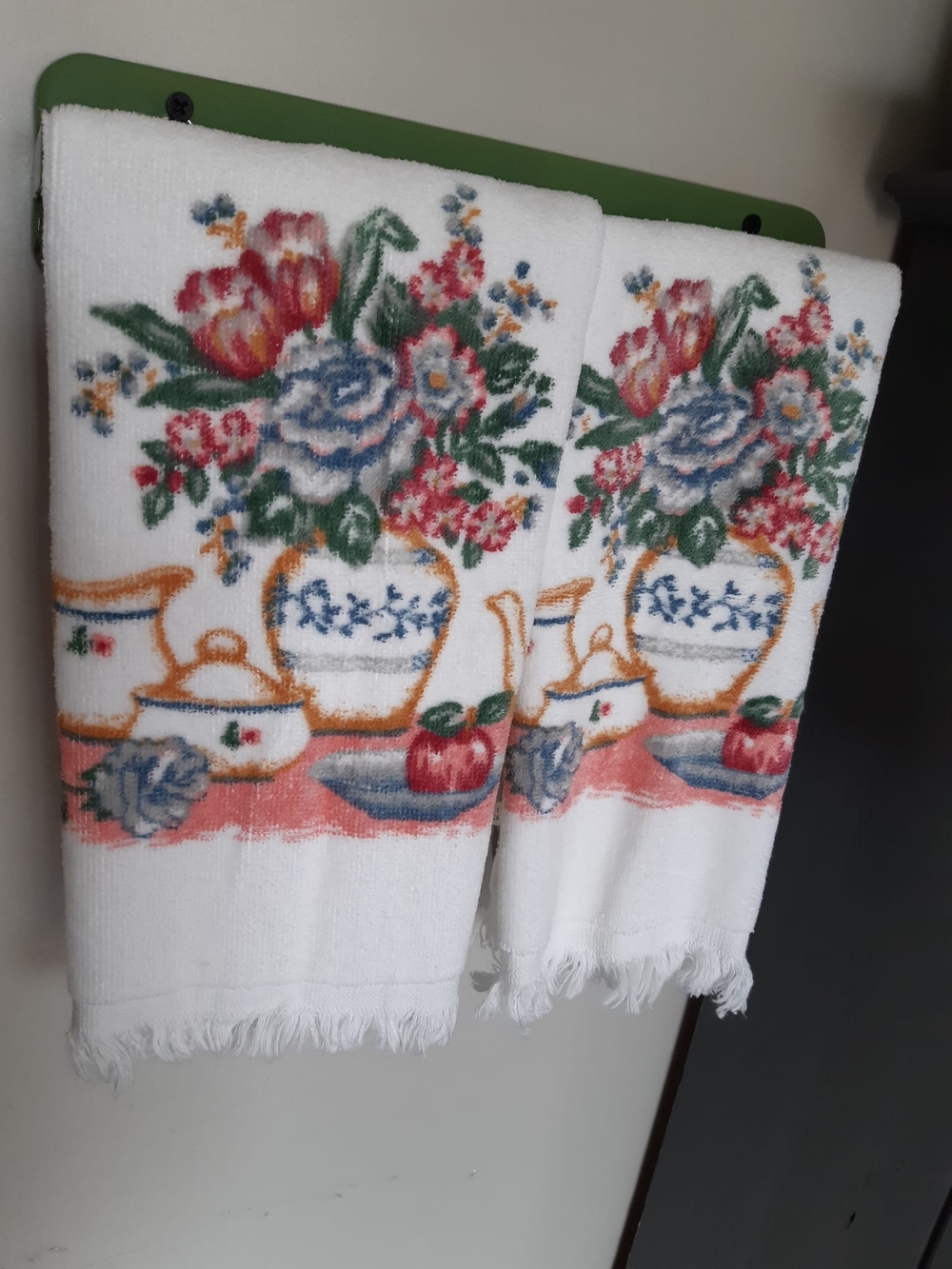 Floral Tea Time Kitchen Towels - White with Multicolor Floral Print Set of 2